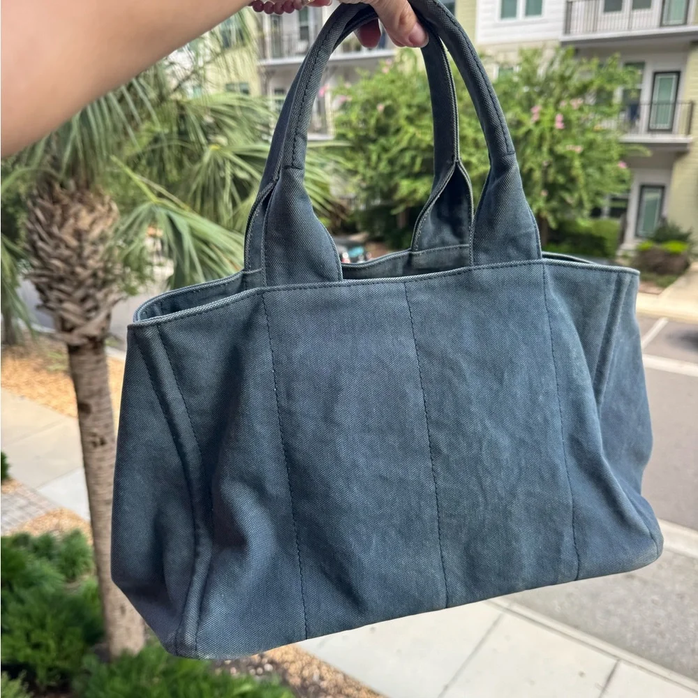 🛑 SOLD 🛑 Prada Blue Denim Canapa Tote Bag | Authentic Prada Logo Handbag COA - Picture 9 of 17
